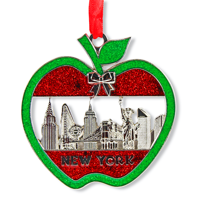 Glitter Embossed Big Apple Skyline New York Ornament