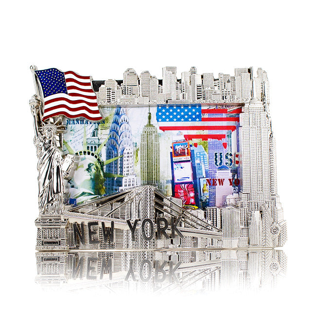 Full Metal Patriotic Mirror Finish New York Monuments Skyline Picture Frame