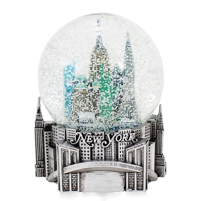120MM Full Silver Wind-up Musical New York Skyline Snow Globe