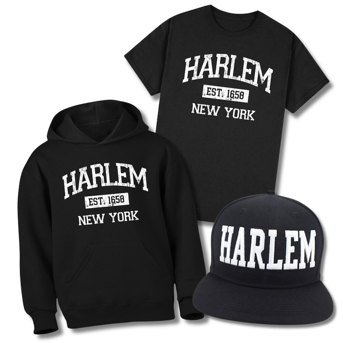 Vintage Est. 1658 HARLEM Shirt, Hoodie & Hat Bundle (3-Piece Set)