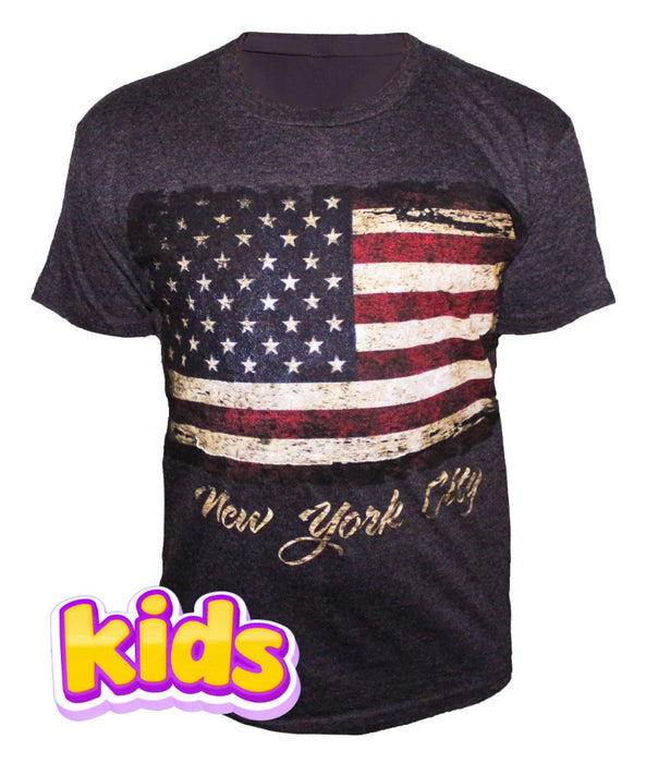 Youth Patriotic American Flag New York T Shirt
