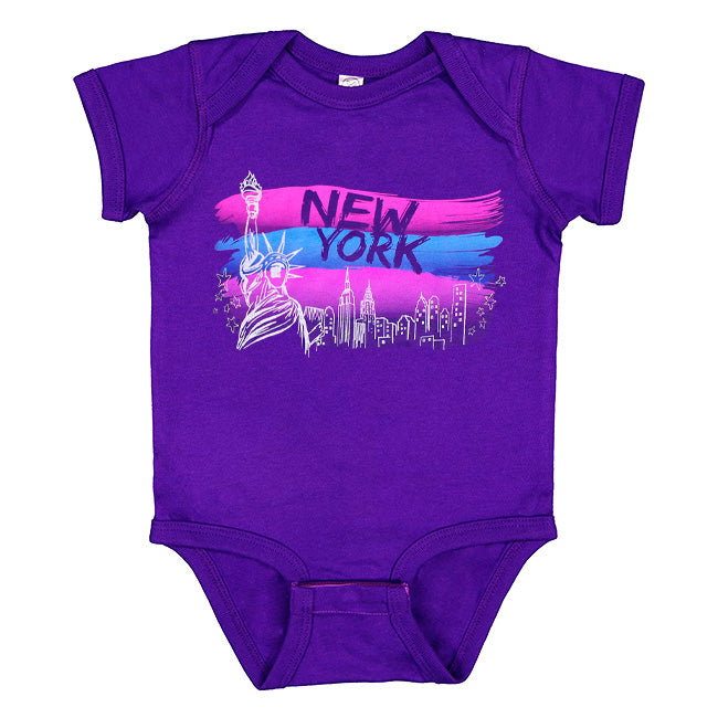Purple Paint Liberty Skyline New York Onesie