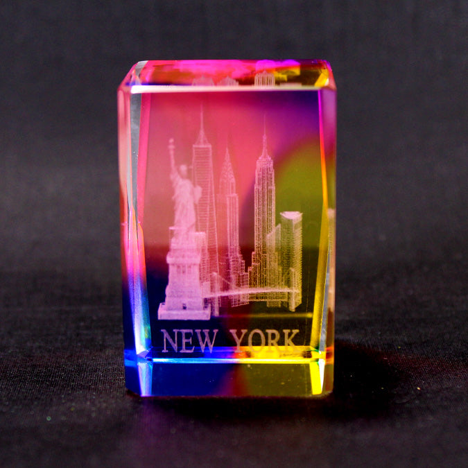 Multi Color Laser Etched NYC Monuments Decorative Crystal (1.5x2in)