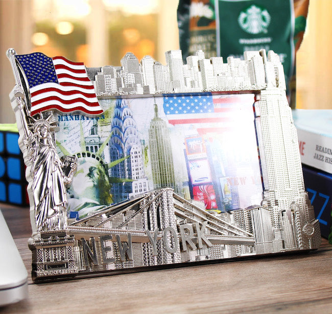Full Metal Patriotic Mirror Finish New York Monuments Skyline Picture Frame