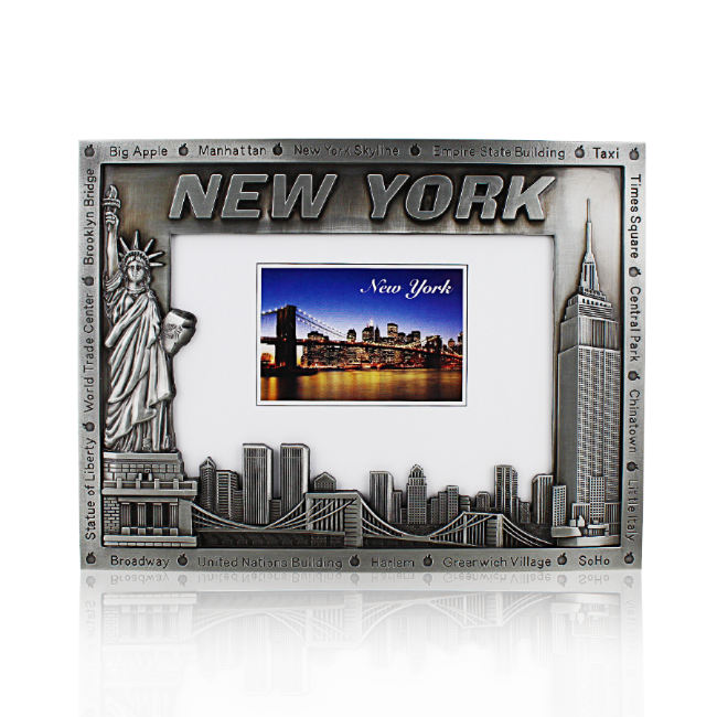 Rectangular Silver Metal "NEW YORK" Skyline NYC Picture Frame New Yo