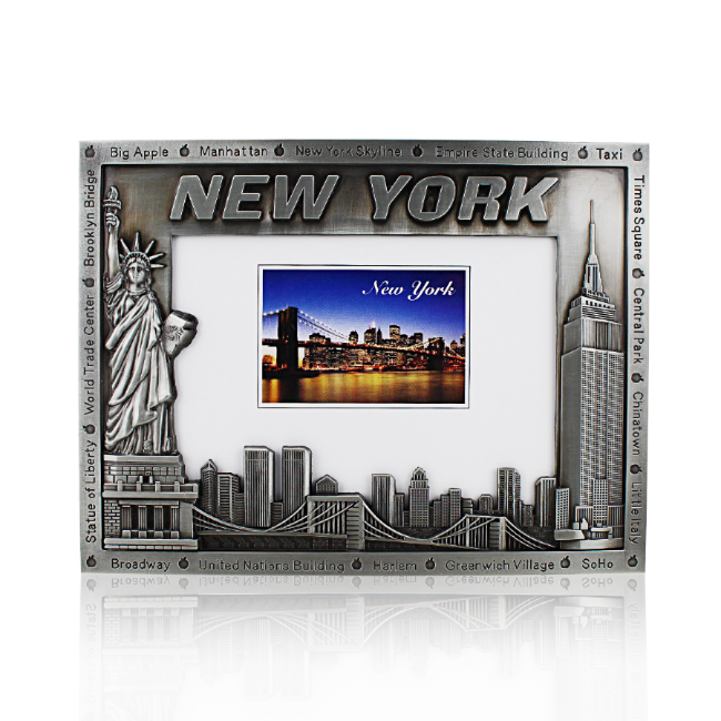 Rectangular Silver Metal "NEW YORK" Skyline NYC Picture Frame | New York City Souvenir | NYC Souvenir Travel Gift