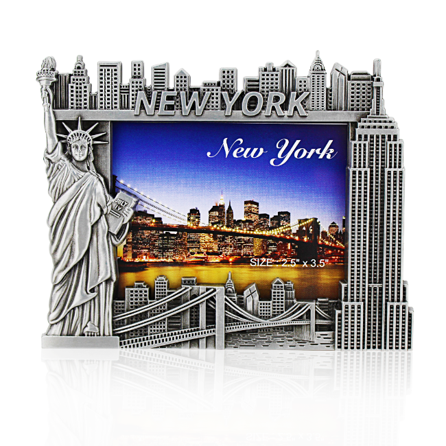 Metal Skyline Mold "NEW YORK" Silver NYC Picture Frame | New York City Souvenir | NYC Souvenir Travel Gift