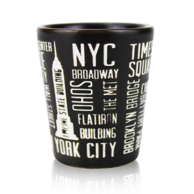 Embossed Headlines "NYC" Matte Black Shot Glass