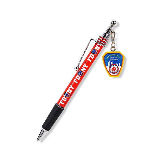 New York Dangle Charm "FDNY" Fire Department Logo Click-Action Ballpoint Pen | New York City Souvenir | NYC Souvenir Travel Gift
