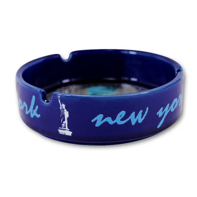 Holographic Silver Blue "New York" Liberty Ceramic Ashtray (4x4in)