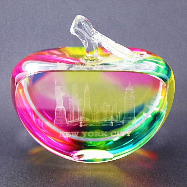 Big Apple "NEW YORK CITY" 3D Skyline Laser Engraved Crystal (3x2in) | New York City Souvenir | NYC Travel Gift