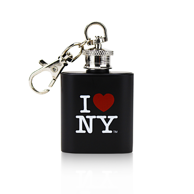 Beverage Black Metal Whiskey Flask "I Love NY" (4 Sizes)