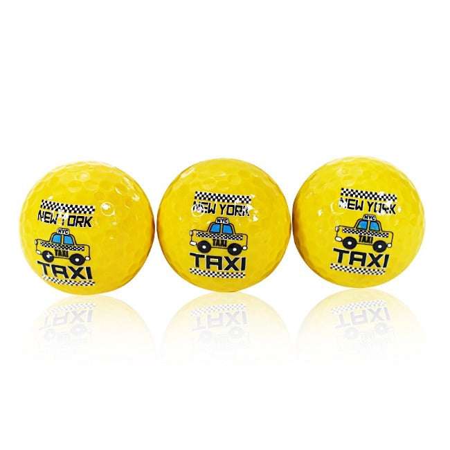 New York Taxi Themed Yellow Golf Ball Set | New York Souvenir Golf Balls (3 Count)