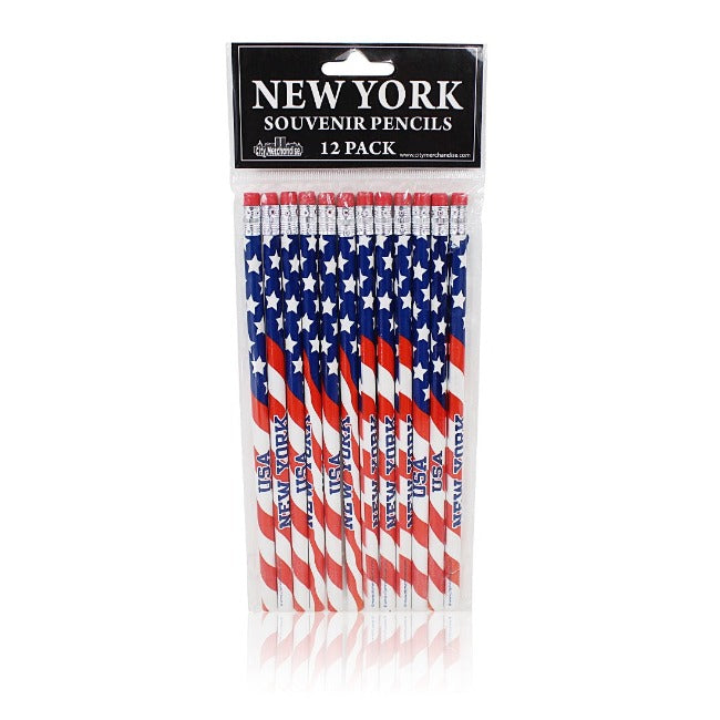 12 Pack Patriotic "NEW YORK" USA Flag Pencils | New York City Souvenir