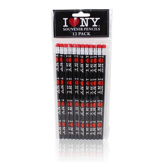 12 Pack "I Love NY" Wooden Pencils | New York City Souvenir (3 Colors)