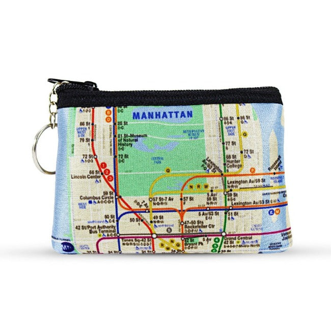 Soft-Touch Fabric Patriotic MTA Subway Train Station Map Coin Purse (4x3in)