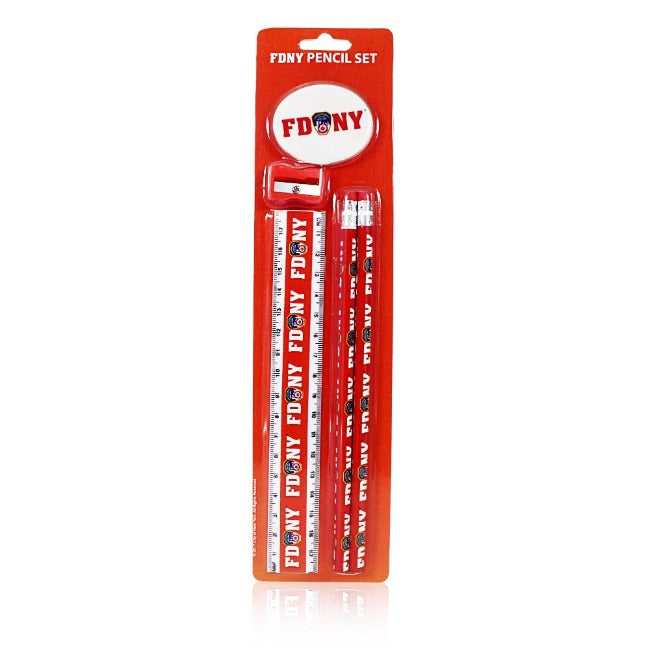 Red "FDNY" Pencils, Ruler, Eraser, Sharpener Set | | New York City Pencil Set | New York City Souvenir | NYC Souvenir Travel Gift