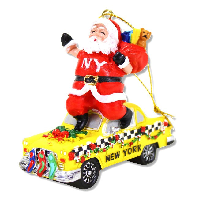 Ceramic Santa Claus NYC Taxi Ornament