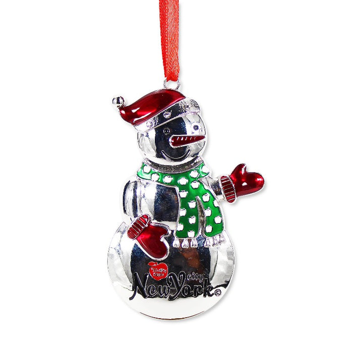 New York Snowman Metal Embossed Christmas Ornament (1.5x3in)
