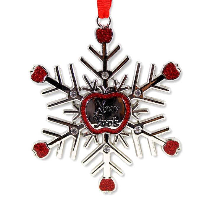 Big Apple Snowflake Metal Embossed Christmas Ornament (4x4in)