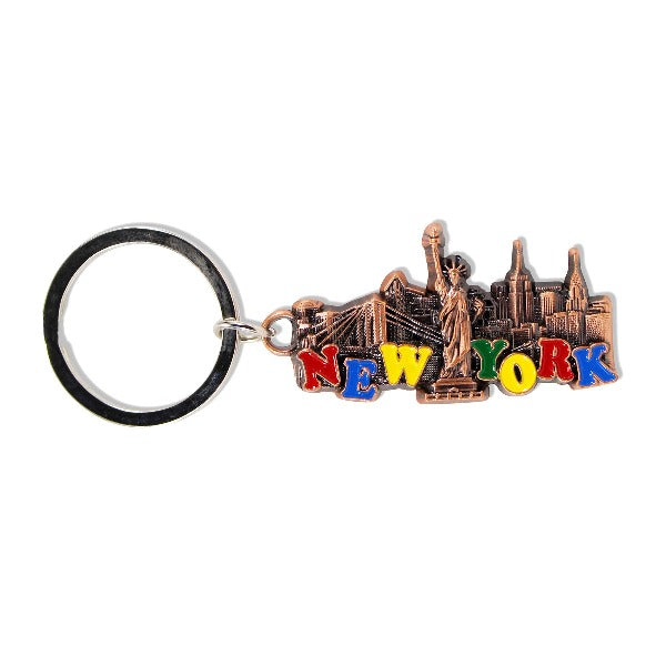 Metal Liberty Skyline Popping Colors New York Keychain (2 Colors)