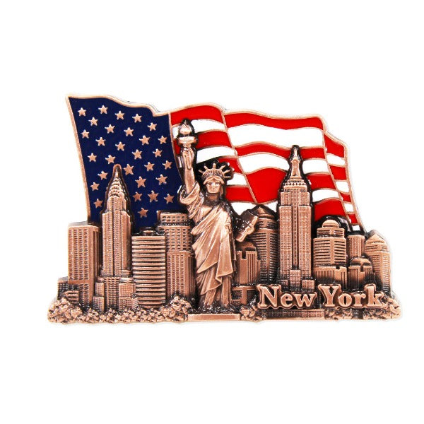 Patriotic Gold "NEW YORK" Skyline Metal Fridge Magnet