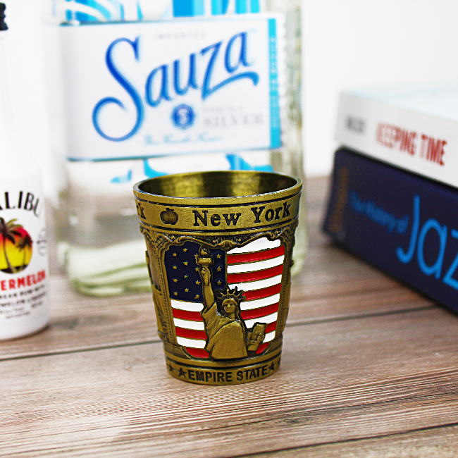 Full Metal Engraved Patriotic Pewter New York Shot Glasses | NYC Shot Glass