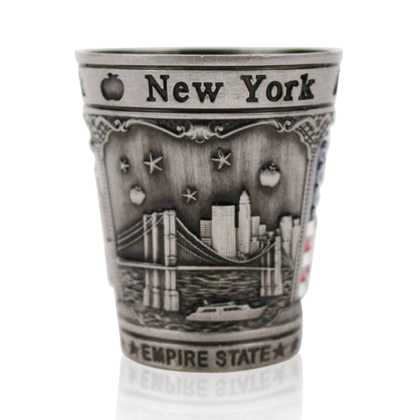 Full Metal Engraved Patriotic Pewter New York Shot Glasses | NYC Shot Glass