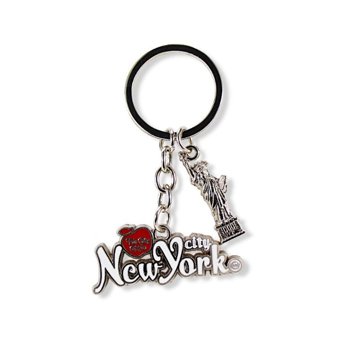 Metal-Base Acrylic Enamel "New York City" Statue of Liberty Charm Keychain