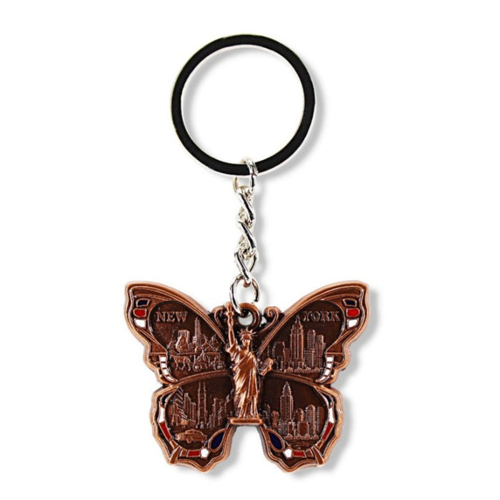 Full Metal Butterfly "NEW YORK" Statue of Liberty Keychain (2 Colors)