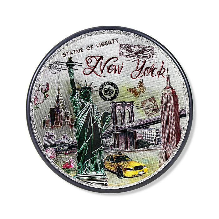 4-Piece Set Circular "NEW YORK" Liberty Themes Holographic Coasters (4x4in)
