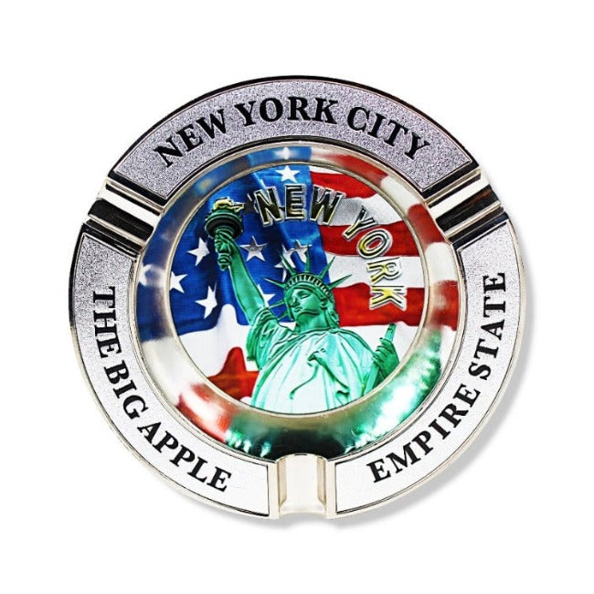 Holographic Patriotic "New York" Statue of Liberty Metal Ashtray (3x3in)
