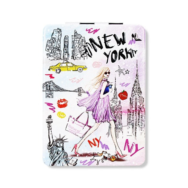 Sunset "NEW YORK" Compact Portable Makeup Mirror (2.4x3.4in)