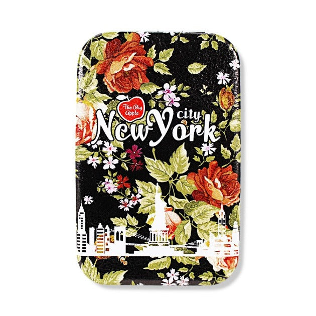 Roses Floral "NEW YORK" Compact Portable Makeup Mirror (2.5x3.5in)