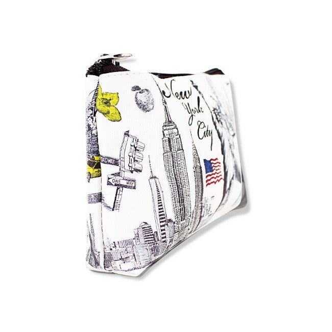 Statue of Liberty "NEW YORK CITY" Skyline Pebbled Leather Pouch Clutch | NYC Wallet | NY Purse (7x5in)