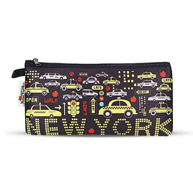 Yellow Cab Taxi "NEW YORK" Soft Touch Fabric Zipper Clutch | NYC Wallet | NY Purse (8x4in)