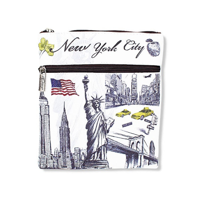 Pebbled Leather NY Crossbody Bag | Statue of Liberty New York Bag | NYC Bag Messenger (7.5x8.5in)