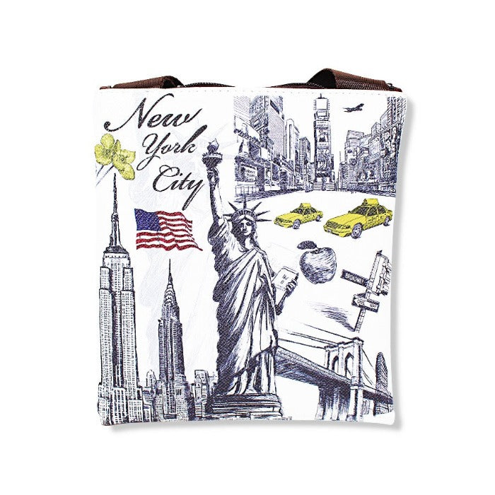Pebbled Leather NY Crossbody Bag | Statue of Liberty New York Bag | NYC Bag Messenger (7.5x8.5in)