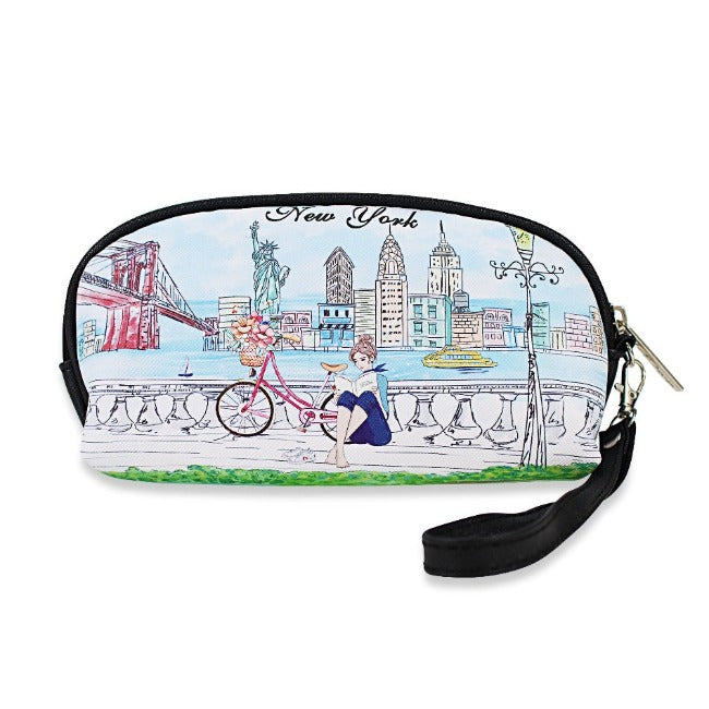 Pier "NEW YORK" Skyline Pebbled Leather Pouch Clutch w/ Wrist-strap | NY Purse | NYC Wallet (7x3.5in)