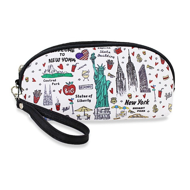 Staple Themes "NEW YORK" Pebbled Leather Pouch Clutch w/ Wrist-strap | NY Purse | NYC Wallet (7x3.5in)
