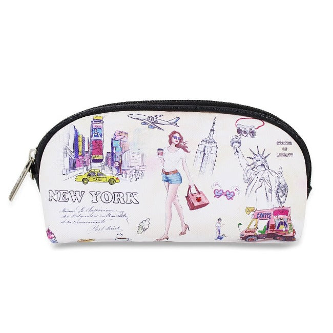Chic Times Square "NEW YORK" Pebbled Leather Pouch Clutch w/ Wrist-strap | NY Purse | NYC Wallet (7x3.5in)