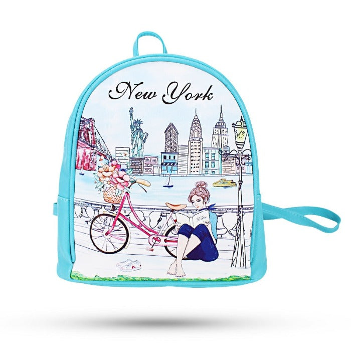 Pier "New York" Skyline Leather Canvas Court Backpack (9x10in)