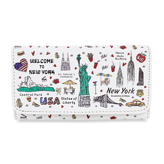 Staple Themes "NEW YORK" Pebbled Leather Multi-Pocket Fold Over NYC Wallet | NY Purse (6x3.5in)