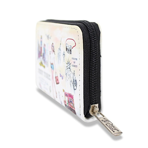 Chic Time Square "NEW YORK" Pebbled Leather Zipped Multi-Pocket Wallet w/ Wrist-strap | NY Purse | NYC Wallet (5.5x3.5in)