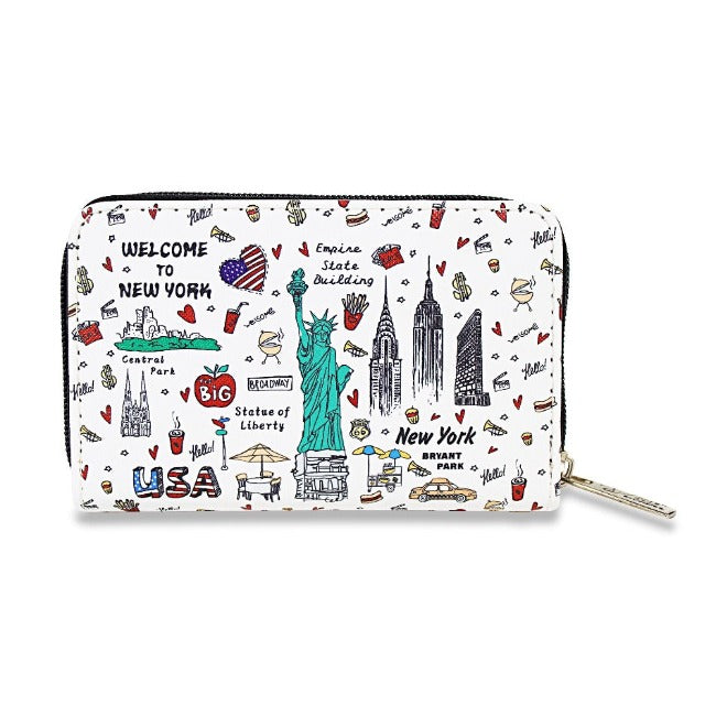 Staple Themes "NEW YORK" Pebbled Leather Zipped Multi-Pocket Wallet w/ Wrist-strap | NY Purse | NYC Wallet (5.5x3.5in)