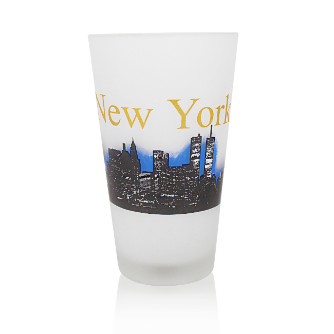 16oz. Frosted "NEW YORK" Skyline Tall New York Drinking Glass | New York City Souvenir | NYC Souvenir Travel Gift