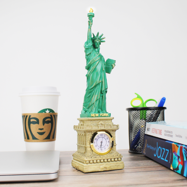 8in Statue of Liberty Replica Statue w/ Fancy Brick Base w/ Built-in Clock | New York City Souvenir | NYC Souvenir Travel Gift