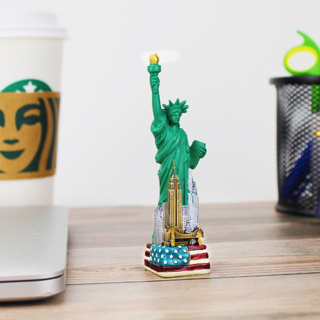 4in NYC Patriotic Mini Statue of Liberty Replica Statue w/ Skyline | New York City Souvenir