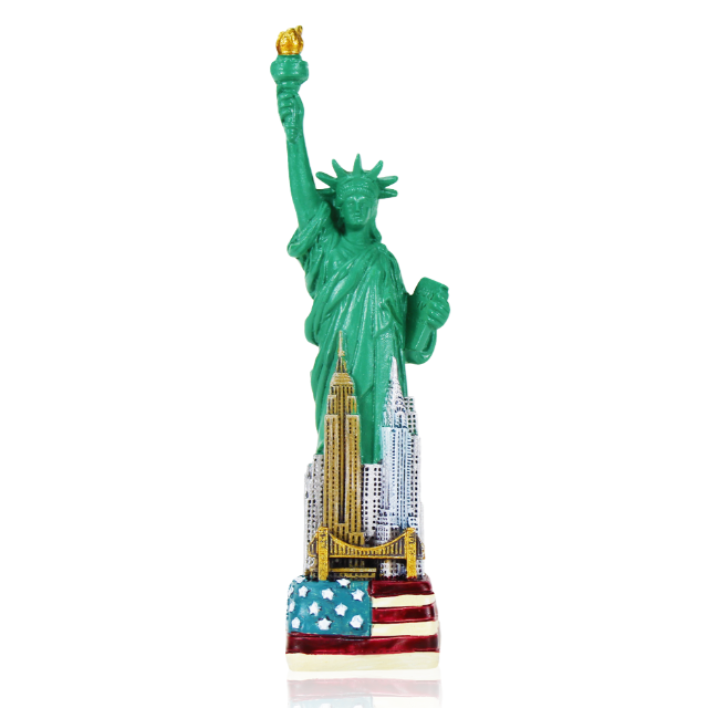 4in NYC Patriotic Mini Statue of Liberty Replica Statue w/ Skyline | New York City Souvenir
