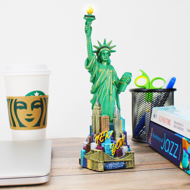 Statue of Liberty Replica Statue w/ Manhattan Skyline & Bridge Base (2 Sizes)